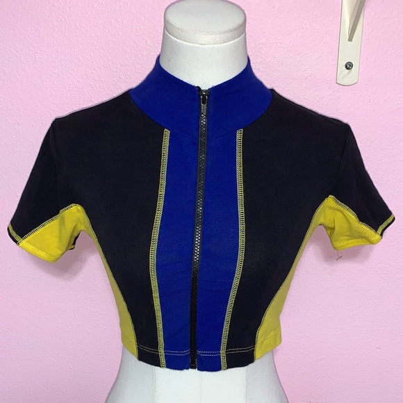 VTG Liz Claiborne Colorblock Cropped Zip-Up Top S - Picture 1 of 10